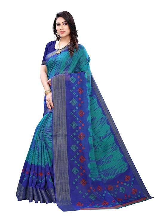 SIRIL Women's Cotton Blend Printed Saree With Unstitched Blouse Piece - Image 4