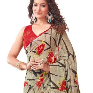 SIRIL Women's Floral Printed Georgette Saree with Unstitched Blouse Piece