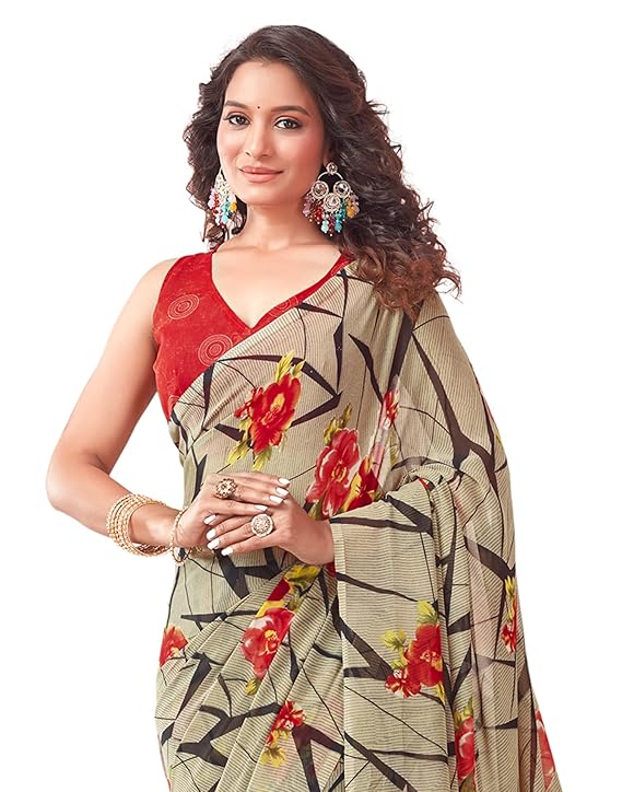 SIRIL Women's Floral Printed Georgette Saree with Unstitched Blouse Piece