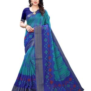 SIRIL Women's Cotton Blend Printed Saree With Unstitched Blouse Piece