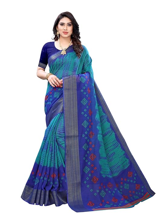 SIRIL Women's Cotton Blend Printed Saree With Unstitched Blouse Piece