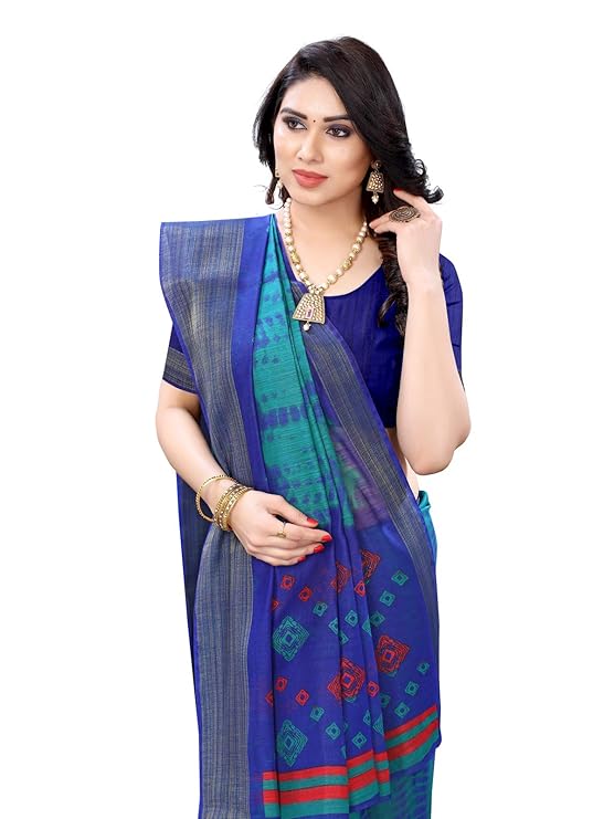 SIRIL Women's Cotton Blend Printed Saree With Unstitched Blouse Piece - Image 2