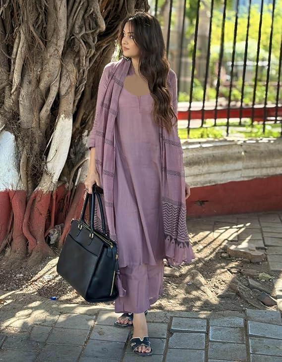 ANNI DESIGNER Women's Rayon Blend Solid Straight Kurta with Pant & Dupatta - Image 3